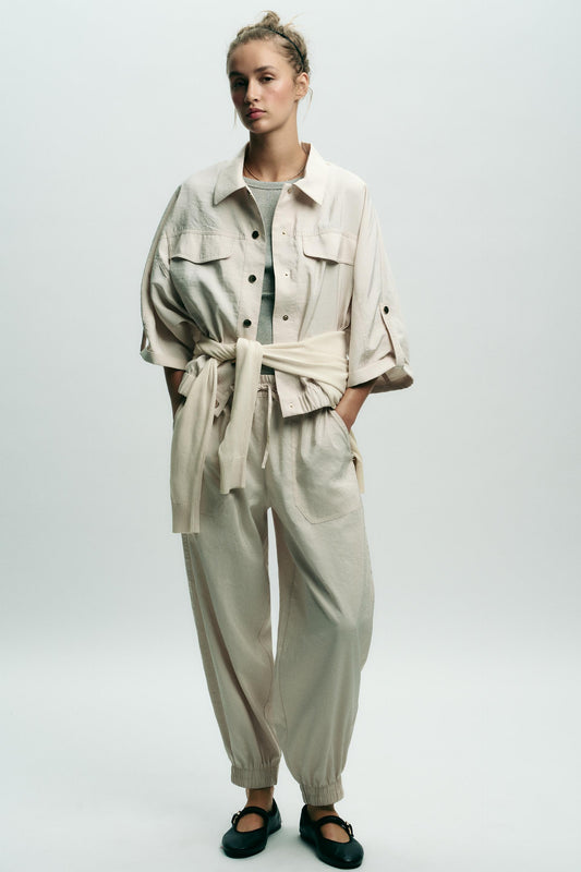 Camicia in popeline di cotone da donna con colletto a revers e maniche lunghe, collezione ZW